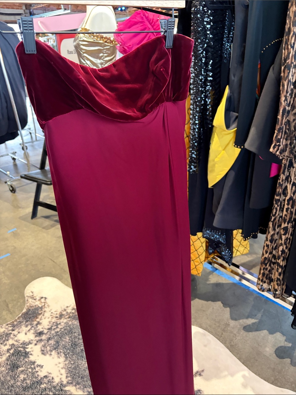 Women's Strapless Velvet-Trim Gown in Deep Berry